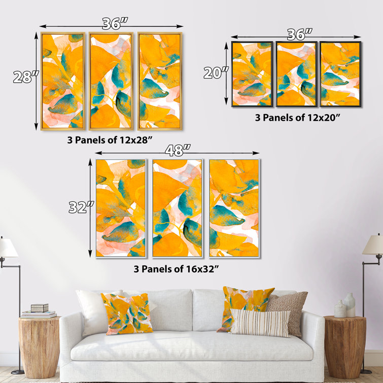 Winston Porter Watercolor Leaves In Orange And Blue Framed On Canvas 3
